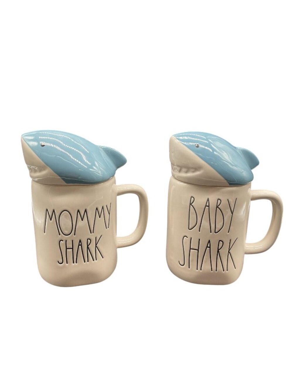 Rae Dunn Mommy Shark & Baby Shark Ceramic Mugs Set Of 2 Ceramic 7"H